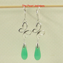 Load image into Gallery viewer, Sterling Silver Love Knot Green Jade Leverback Earrings