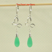 Load image into Gallery viewer, Sterling Silver Love Knot Green Jade Leverback Earrings