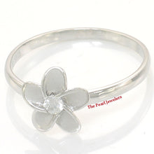 Load image into Gallery viewer, Sterling Silver Plumeria Flower Ring with Cubic Zirconia (10mm)