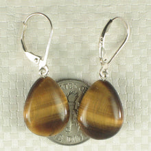 Load image into Gallery viewer, Sterling Silver Tiger Eye Drop Leverback Earrings