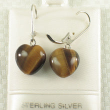 Load image into Gallery viewer, Sterling Silver Tiger Eye Heart Leverback Earrings