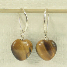 Load image into Gallery viewer, Sterling Silver Tiger Eye Heart Leverback Earrings