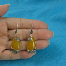 Load image into Gallery viewer, Sterling Silver Yellow Agate Cabochon Hook Earrings