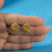 Load image into Gallery viewer, Sterling Silver Yellow Agate Diamond Omega Back Earrings