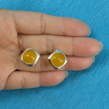 Load image into Gallery viewer, Sterling Silver Yellow Agate Dome Omega Back Earrings