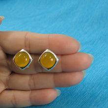 Load image into Gallery viewer, Sterling Silver Yellow Agate Dome Omega Back Earrings