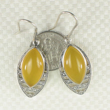 Load image into Gallery viewer, Sterling Silver Yellow Agate Marquise Hook Earrings