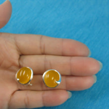 Load image into Gallery viewer, Sterling Silver Yellow Agate Oval Omega Back Earrings
