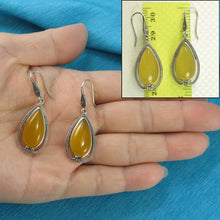 Load image into Gallery viewer, Sterling Silver Yellow Agate Pear Cabochon Hook Earrings