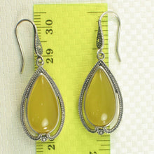 Load image into Gallery viewer, Sterling Silver Yellow Agate Pear Cabochon Hook Earrings