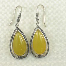 Load image into Gallery viewer, Sterling Silver Yellow Agate Pear Cabochon Hook Earrings