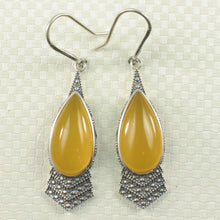 Load image into Gallery viewer, Sterling Silver Yellow Agate Pear Hook Earrings