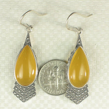Load image into Gallery viewer, Sterling Silver Yellow Agate Pear Hook Earrings