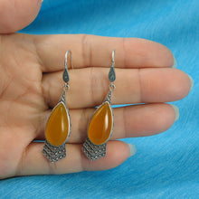Load image into Gallery viewer, Sterling Silver Yellow Agate Pear Hook Earrings