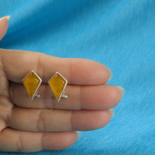 Load image into Gallery viewer, Sterling Silver Yellow Agate Rhombus Omega Back Earrings