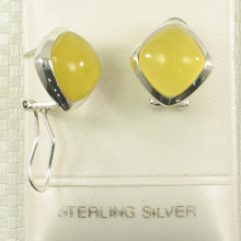 Load image into Gallery viewer, Sterling Silver Yellow Agate Rhombus Omega Back Earrings
