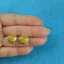 Load image into Gallery viewer, Sterling Silver Yellow Agate Rhombus Omega Back Earrings