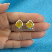 Load image into Gallery viewer, Sterling Silver Yellow Agate Rhombus Omega Back Earrings