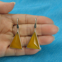 Load image into Gallery viewer, Sterling Silver Yellow Agate Triangle Hook Earrings