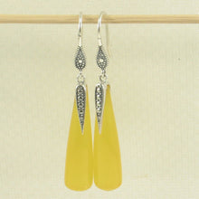 Load image into Gallery viewer, Sterling Silver Yellow Agate Tube Hook Earrings