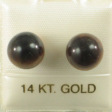 Load image into Gallery viewer, 14K Yellow Gold Brown Tiger Eye Stud Earrings