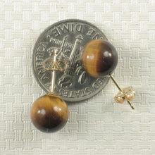 Load image into Gallery viewer, 14K Yellow Gold Brown Tiger Eye Stud Earrings