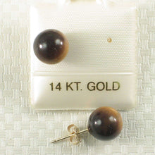 Load image into Gallery viewer, 14K Yellow Gold Brown Tiger Eye Stud Earrings