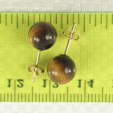 Load image into Gallery viewer, 14K Yellow Gold Brown Tiger Eye Stud Earrings