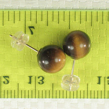 Load image into Gallery viewer, 14K Yellow Gold Brown Tiger Eye Stud Earrings