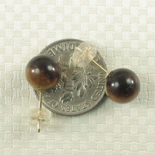 Load image into Gallery viewer, 14K Yellow Gold Brown Tiger Eye Stud Earrings
