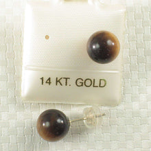 Load image into Gallery viewer, 14K Yellow Gold Brown Tiger Eye Stud Earrings