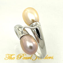 Load image into Gallery viewer, Solid Sterling Silver .925 Twin Peach & Pink Freshwater Pearl Cocktail Ring