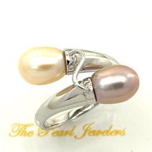 Load image into Gallery viewer, Solid Sterling Silver .925 Twin Peach & Pink Freshwater Pearl Cocktail Ring