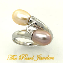 Load image into Gallery viewer, Solid Sterling Silver .925 Twin Peach & Pink Freshwater Pearl Cocktail Ring