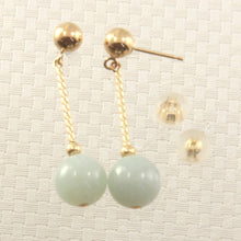 Load image into Gallery viewer, 14K Yellow Gold Twist Tube Celadon Green Jade Earrings