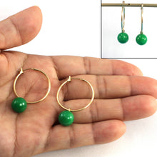 Load image into Gallery viewer, Vintage 14kt Yellow Gold Green Jade Hoop Earrings