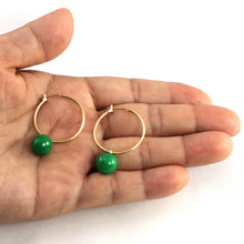 Load image into Gallery viewer, Vintage 14kt Yellow Gold Green Jade Hoop Earrings