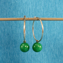 Load image into Gallery viewer, Vintage 14kt Yellow Gold Green Jade Hoop Earrings