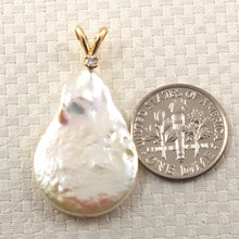 Load image into Gallery viewer, Baroque Coin Pearl Pendant ā 14kt Yellow Gold Rabbit-Ear Diamond Bail