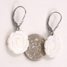 Load image into Gallery viewer, 14K White Gold Mother of Pearl Leverback Earrings