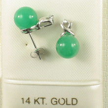 Load image into Gallery viewer, 14K White Gold X-Design Diamond & Green Jade Stud Earrings