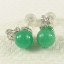 Load image into Gallery viewer, 14K White Gold X-Design Diamond & Green Jade Stud Earrings
