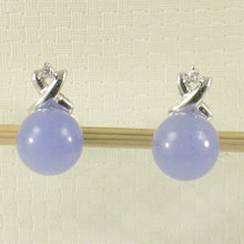 Load image into Gallery viewer, 14K White Gold X-Design Diamond & Lavender Jade Stud Earrings