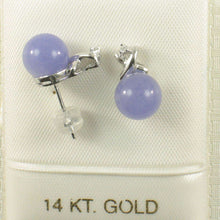 Load image into Gallery viewer, 14K White Gold X-Design Diamond & Lavender Jade Stud Earrings