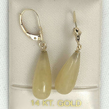 Load image into Gallery viewer, 14Kt Yellow Gold Leverback Yellow Jade Drop Earrings