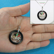 Load image into Gallery viewer, Black Onyx & Jade Flower Basket Sterling Silver Pendant