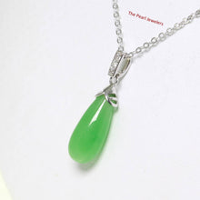 Load image into Gallery viewer, Hand-Carved Green Jade & 3 CZ Raindrop Pendant
