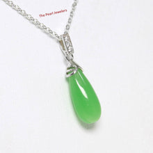 Load image into Gallery viewer, Hand-Carved Green Jade & 3 CZ Raindrop Pendant