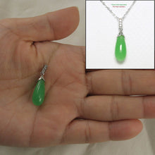 Load image into Gallery viewer, Hand-Carved Green Jade & 3 CZ Raindrop Pendant