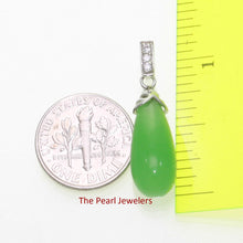 Load image into Gallery viewer, Hand-Carved Green Jade & 3 CZ Raindrop Pendant